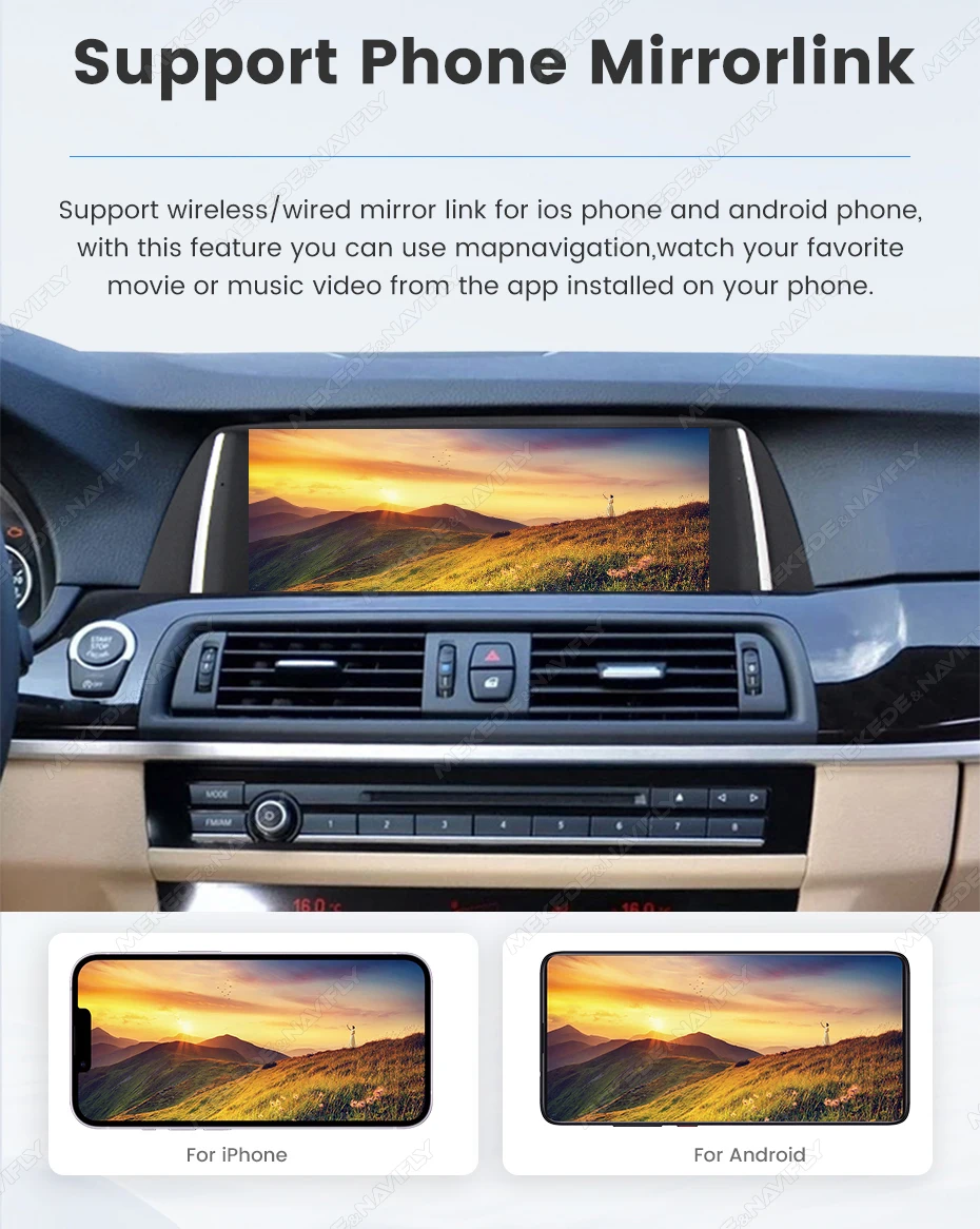 1920*720 Multimedia-Display-Bildschirm, kabelloses CarPlay, Android Auto für BMW 5er F10 F11 2012-2017, WIFI, BT, Airplay, Mirror Link