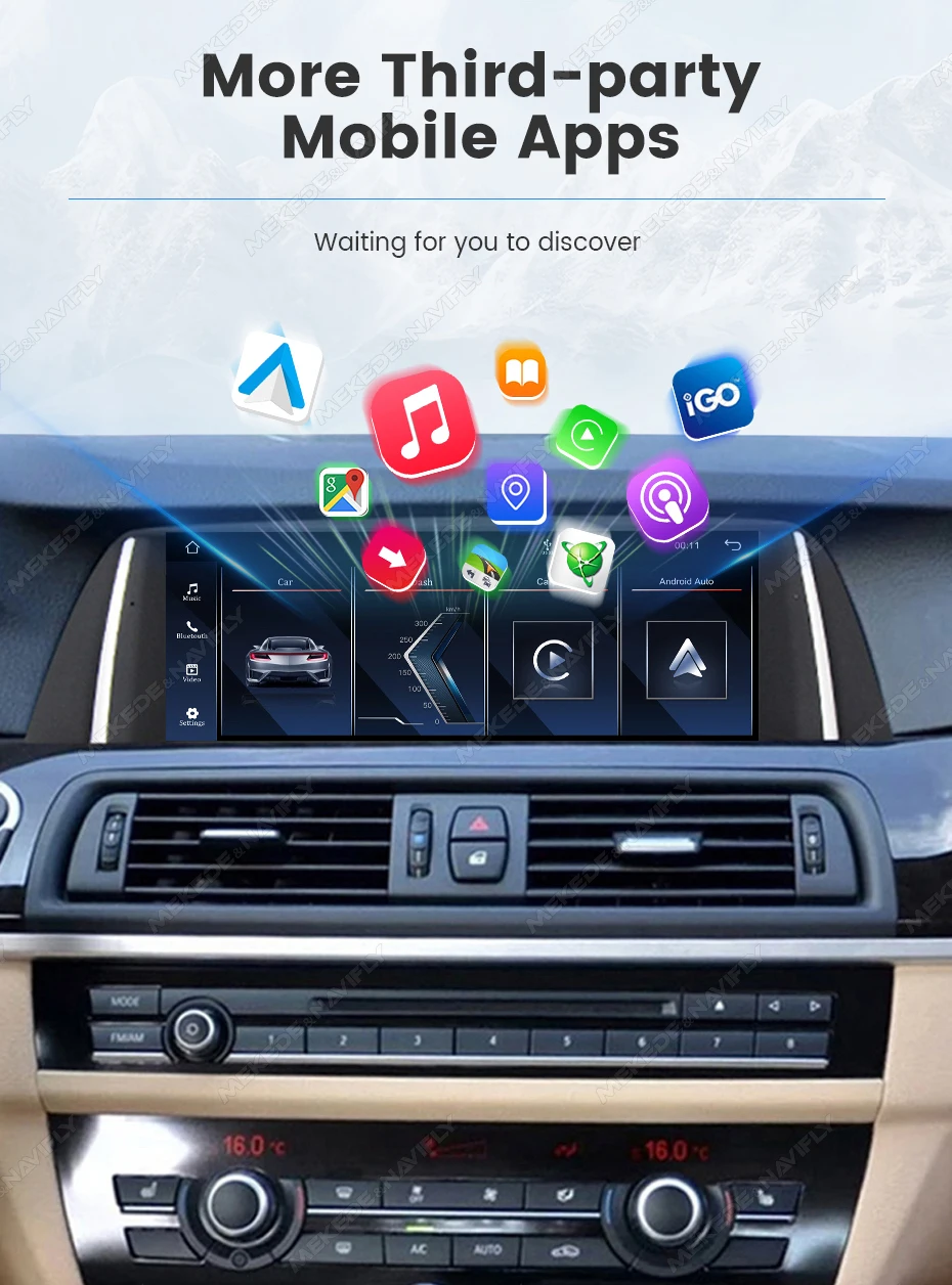 1920*720 Multimedia-Display-Bildschirm, kabelloses CarPlay, Android Auto für BMW 5er F10 F11 2012-2017, WIFI, BT, Airplay, Mirror Link
