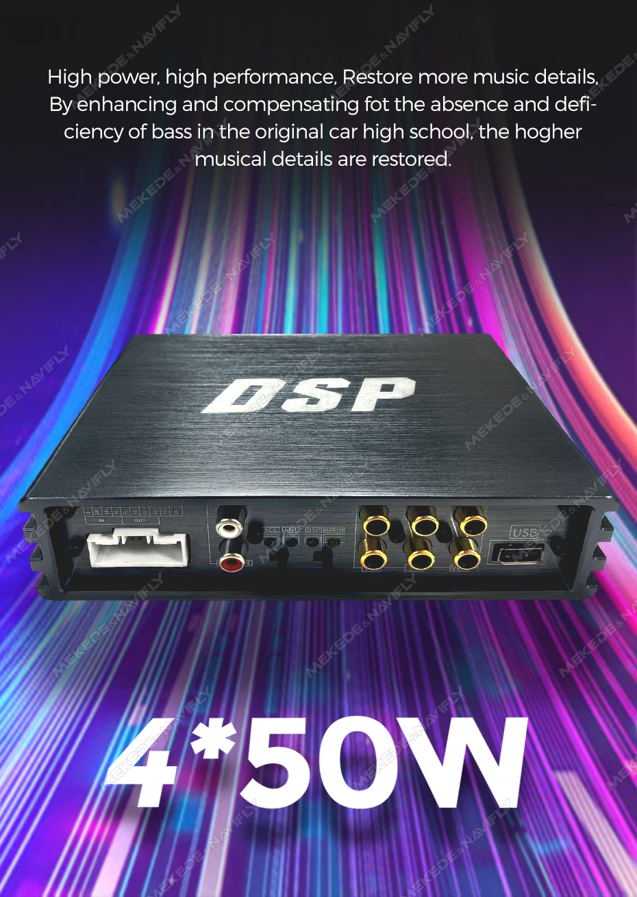 Neuer 4*50W 20-Pin Auto-DSP-Verstärker APP 32EQ-Einstellung für Android-Autoradio Multimedia-Videoplayer unterstützt HPF/LPF/AUX/USB/BT