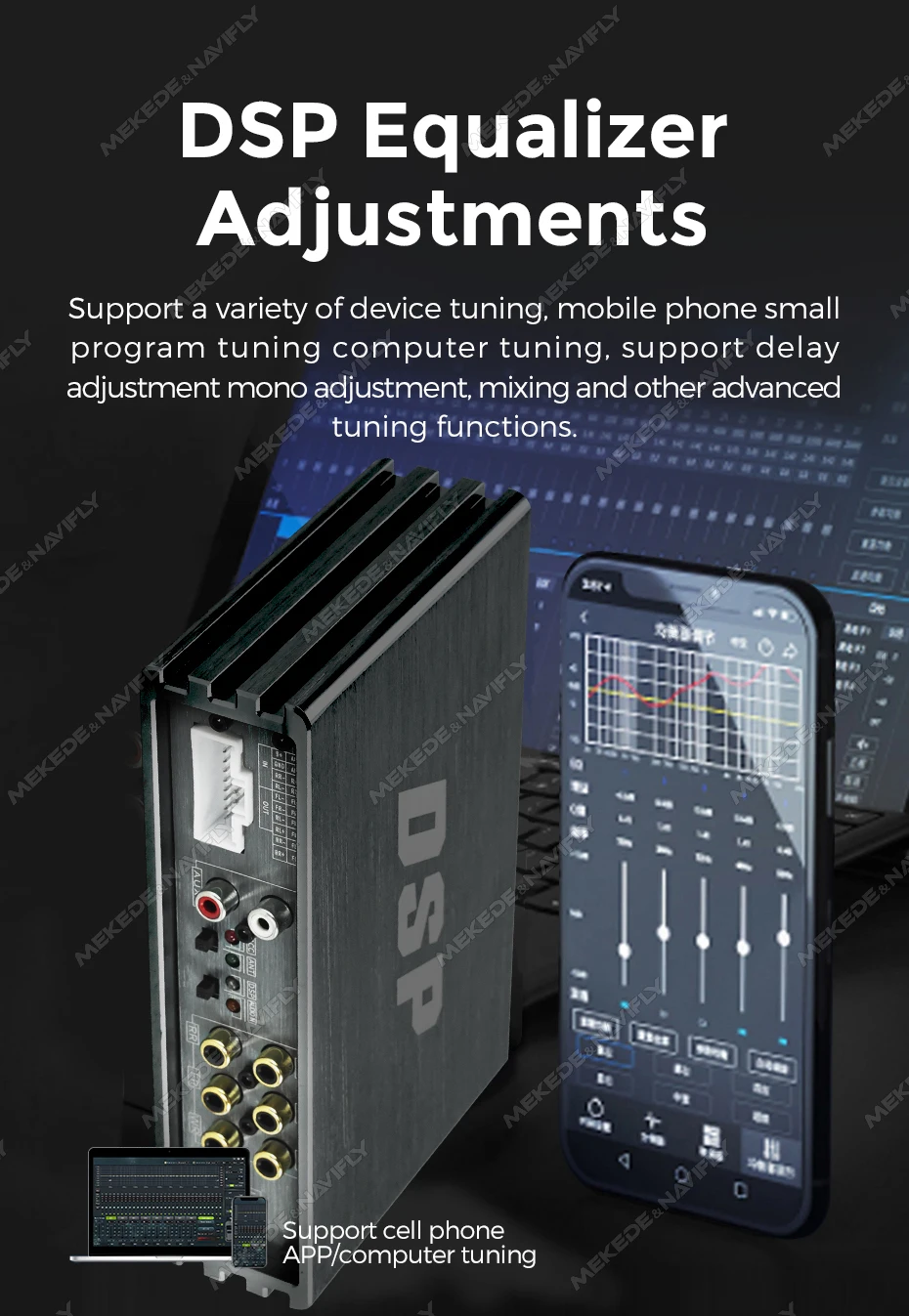 Neuer 4*50W 20-Pin Auto-DSP-Verstärker APP 32EQ-Einstellung für Android-Autoradio Multimedia-Videoplayer unterstützt HPF/LPF/AUX/USB/BT