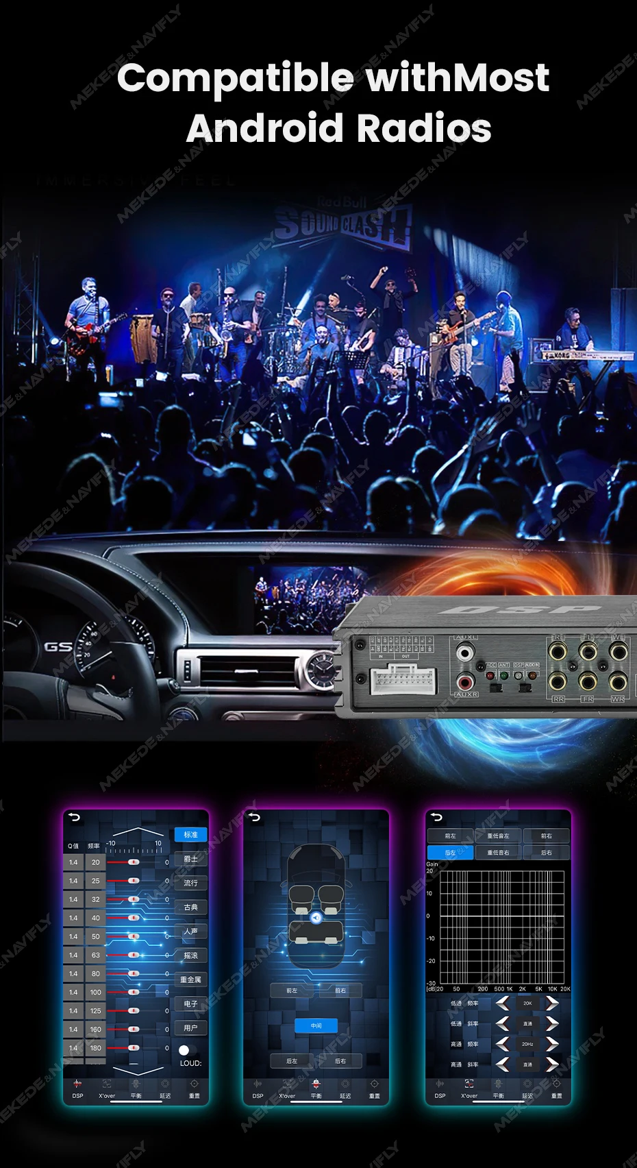 Neuer 4*50W 20-Pin Auto-DSP-Verstärker APP 32EQ-Einstellung für Android-Autoradio Multimedia-Videoplayer unterstützt HPF/LPF/AUX/USB/BT