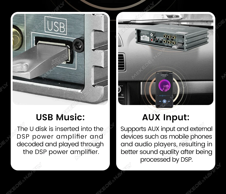 Neuer 4*50W 20-Pin Auto-DSP-Verstärker APP 32EQ-Einstellung für Android-Autoradio Multimedia-Videoplayer unterstützt HPF/LPF/AUX/USB/BT