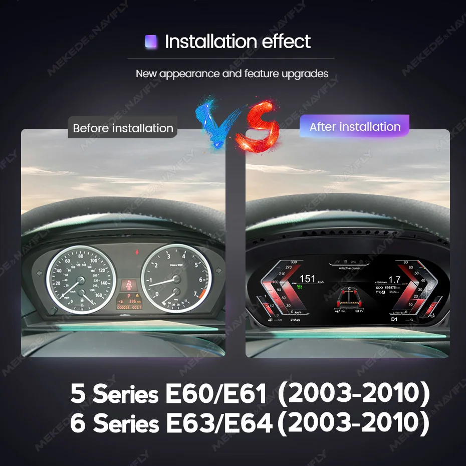 MEKEDE 12,3 Zoll LCD Digital Dashboard Für BMW 5/6 Serie E60 E61 E63 E64 2003-2010 CCC CIC System Blau Licht Bildschirm Kilometerzähler