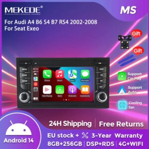 7 Zoll Android14  Autoradio für Audi A4 B8 B7 B6 S4 RS4 2000-2009 SEAT Exeo 4G DSP RDS CarPlay GPS Autoradio