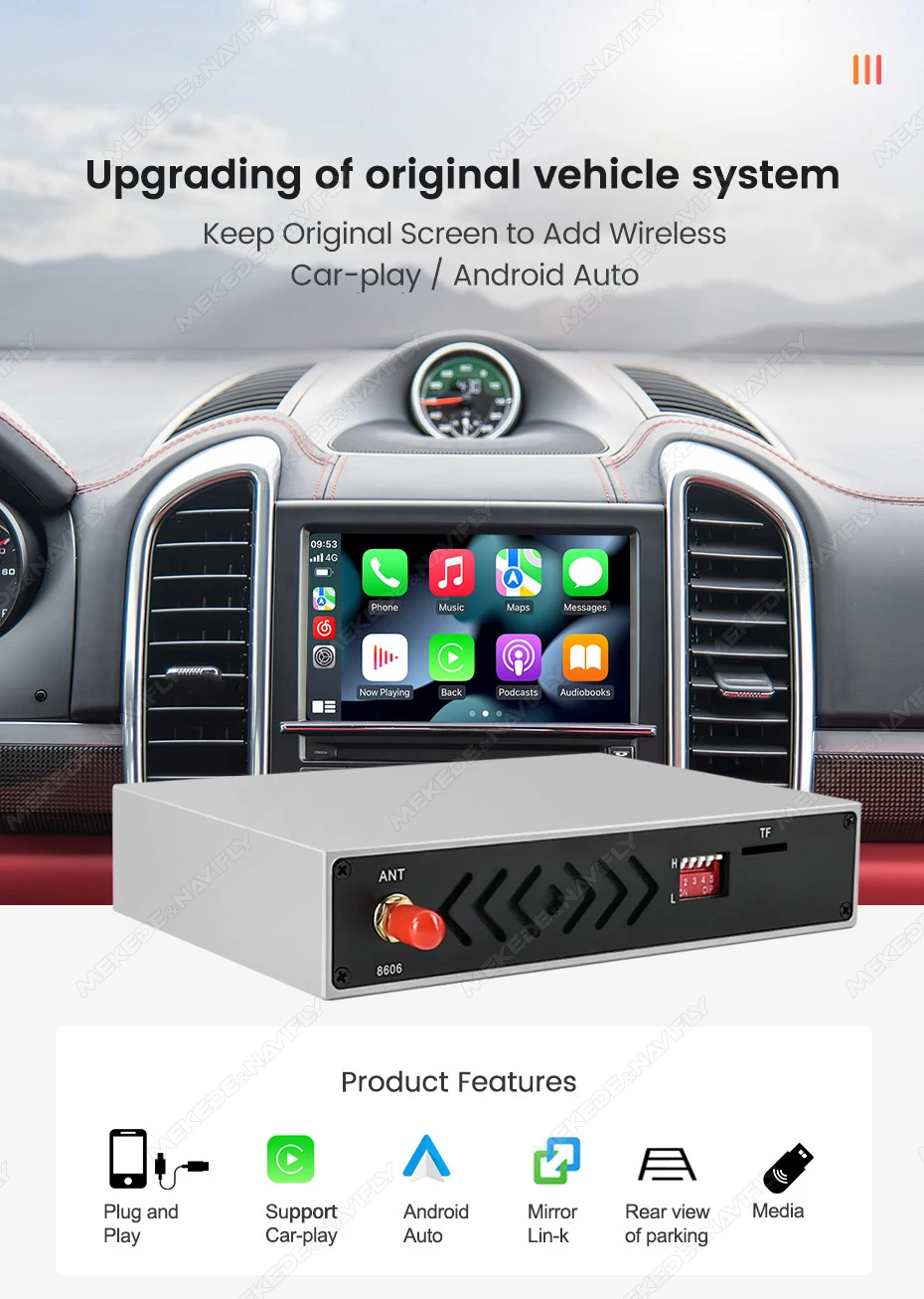 MEKEDE Kabelloses Carplay Android Auto für Porsche Cayenne Cayman Macan Boxster Panamera 911 997 978 PCM3.0 PCM3.1 PCM4.0 GPS Navigationssystem