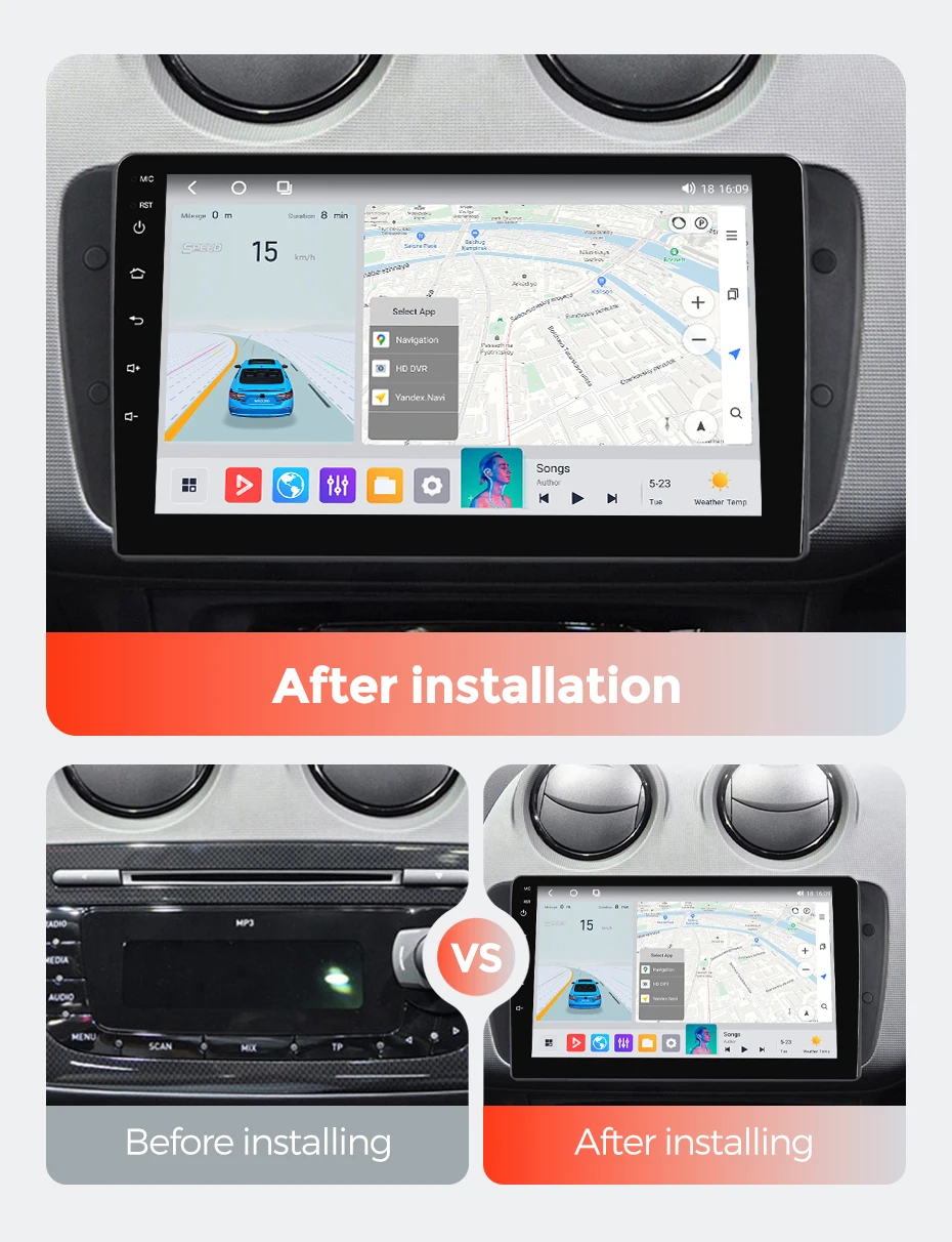 MEKEDE 9 Zoll 8-Kern Android Intelligentes System Autoradio für Seat Ibiza 6j 2009 - 2013 Wireless Carplay Auto GPS Navigation RDS DSP