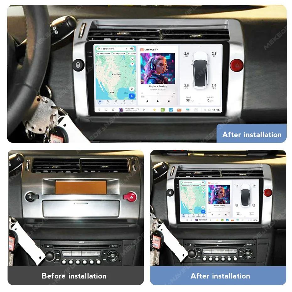 DUDUAUTO 8 Core UIS7870 2K Android 13 Drahtlose CarPlay Auto Auto Radio Für Citroen C4 C-Triomphe C-qualität 2004-2009 DSP RDS GPS