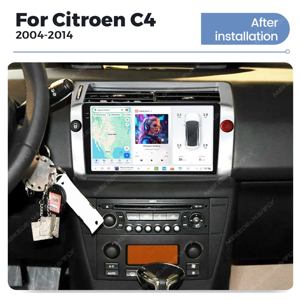 DUDUAUTO 8 Core UIS7870 2K Android 13 Drahtlose CarPlay Auto Auto Radio Für Citroen C4 C-Triomphe C-qualität 2004-2009 DSP RDS GPS