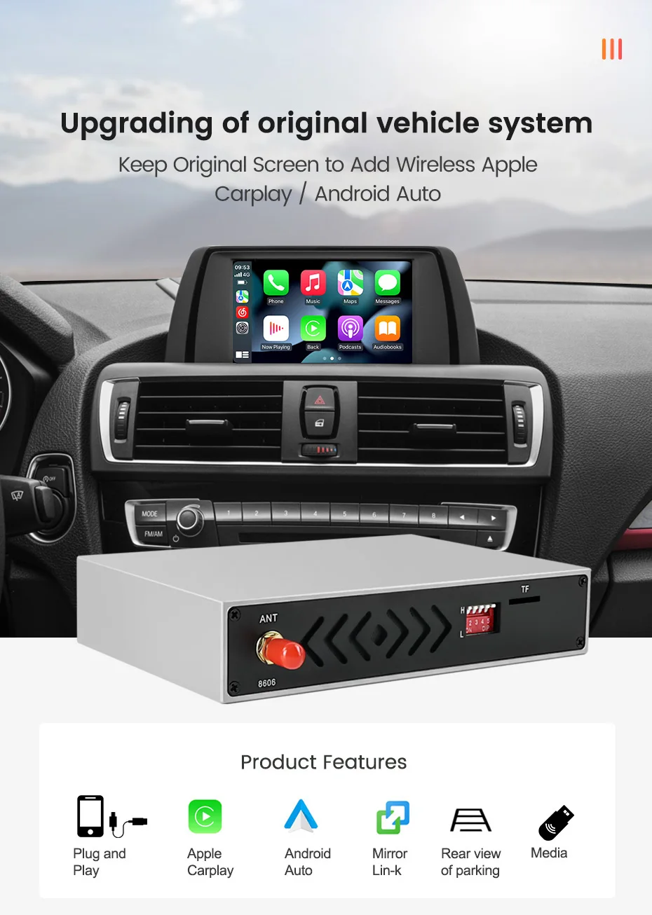 MEKEDE Drahtlose CarPlay Android Auto GPS Für BMW 1 2 3 4 5 6 7 Serie X1 X3 X4 X5 X6 F56 F15 F25 F26 F48 NBT EVO CIC CCC System