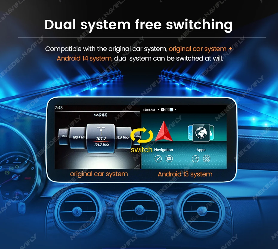 Navifly android 14 auto gps navi bildschirm für mercedes benz c klasse w204 s204 2008 - 2010 gps multimedia wireless carpaly auto wifi