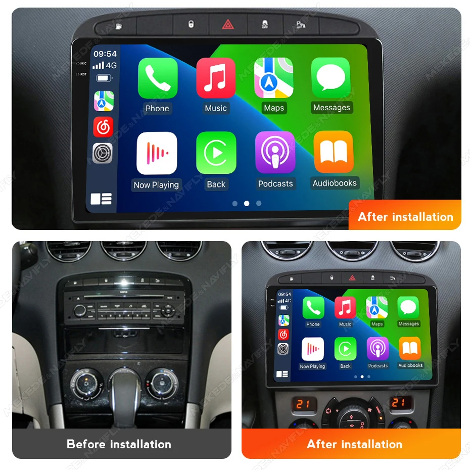 Navifly 8 core 9 zoll 2IDN Android 14 Auto Smart System Multimedia Player Für Peugeot 308 308SW 408 2012-2020 Carplay + AUTO WIFI 4G