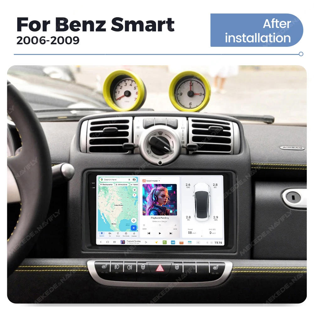 MEKEDE DUDU OS Autoradio Drahtlose CarPlay Android Auto Für Mercedes-Benz Smart Fortwo 451 2005-2010 Android 14 GPS Stereo 4G DSP