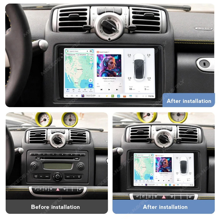 MEKEDE DUDU OS Autoradio Drahtlose CarPlay Android Auto Für Mercedes-Benz Smart Fortwo 451 2005-2010 Android 14 GPS Stereo 4G DSP