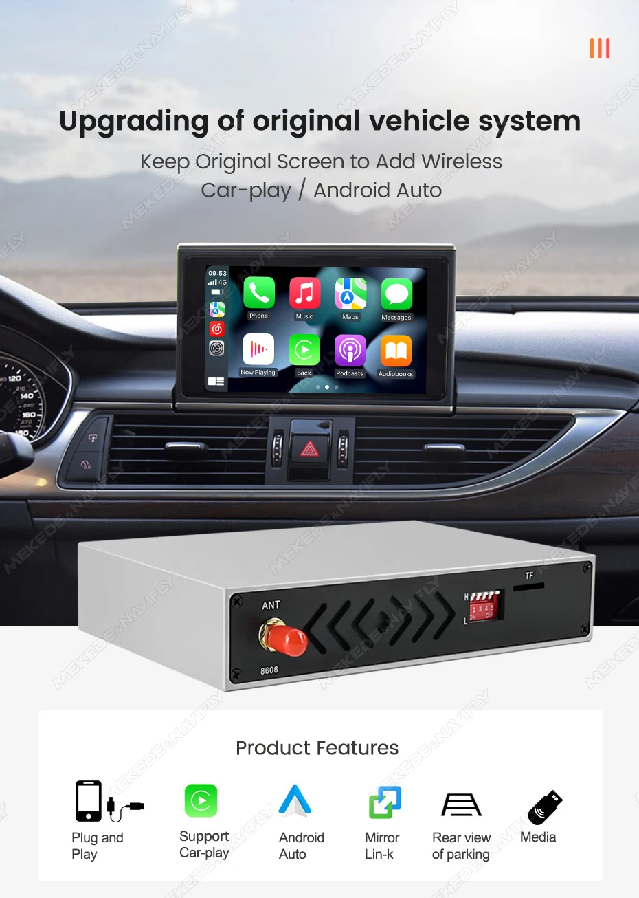 MEKEDE Drahtlose Carplay Android Auto Decoder Box Für Audi A6 A7 2012-2016 RMC System Unterstützung Spiegel Lin-k Navigation Video Spielen