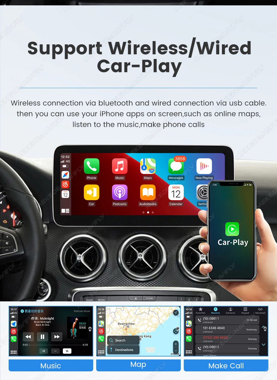 MEKEDE 12,5-Zoll Linux Wireless Carplay Android Auto Autoradio für Mercedes Benz A-Klasse W176 GLA X156 CLA C117 BT Autolink GPS