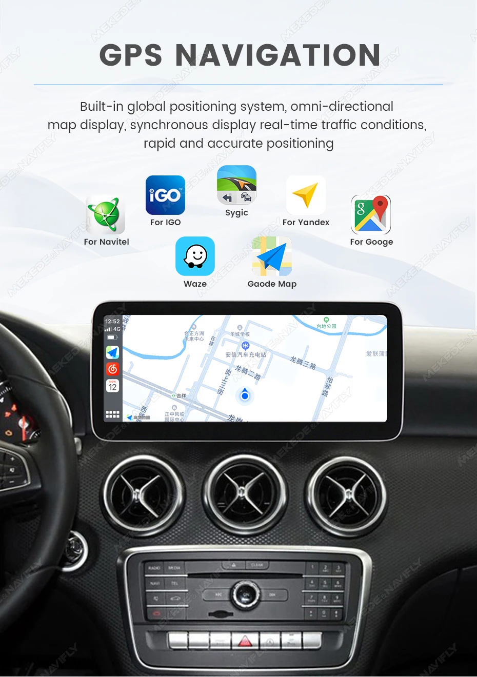 MEKEDE 12,5-Zoll Linux Wireless Carplay Android Auto Autoradio für Mercedes Benz A-Klasse W176 GLA X156 CLA C117 BT Autolink GPS