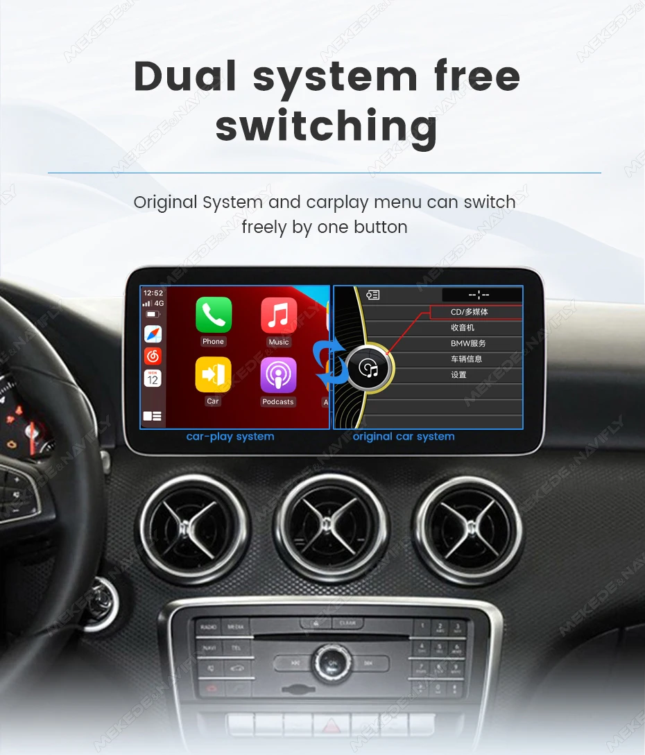 MEKEDE 12,5-Zoll Linux Wireless Carplay Android Auto Autoradio für Mercedes Benz A-Klasse W176 GLA X156 CLA C117 BT Autolink GPS