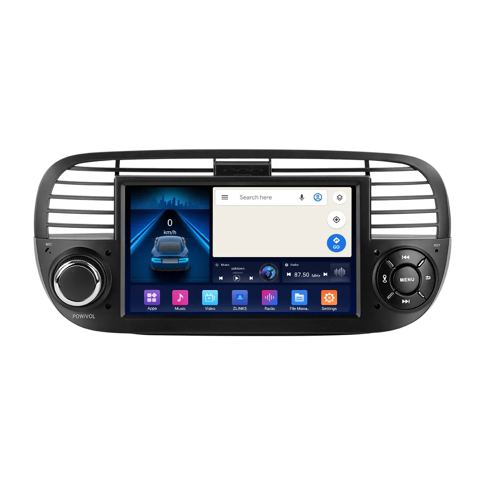 Navifly 2DIN Android 14 Auto Smart System Multimedia Player 7 zoll Für Fiat 500 2007-2015 Drahtlose Carplay Android AUTO Auto GPS BT