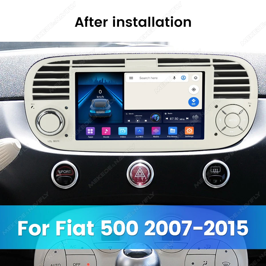 Navifly 2DIN Android 14 Auto Smart System Multimedia Player 7 zoll Für Fiat 500 2007-2015 Drahtlose Carplay Android AUTO Auto GPS BT