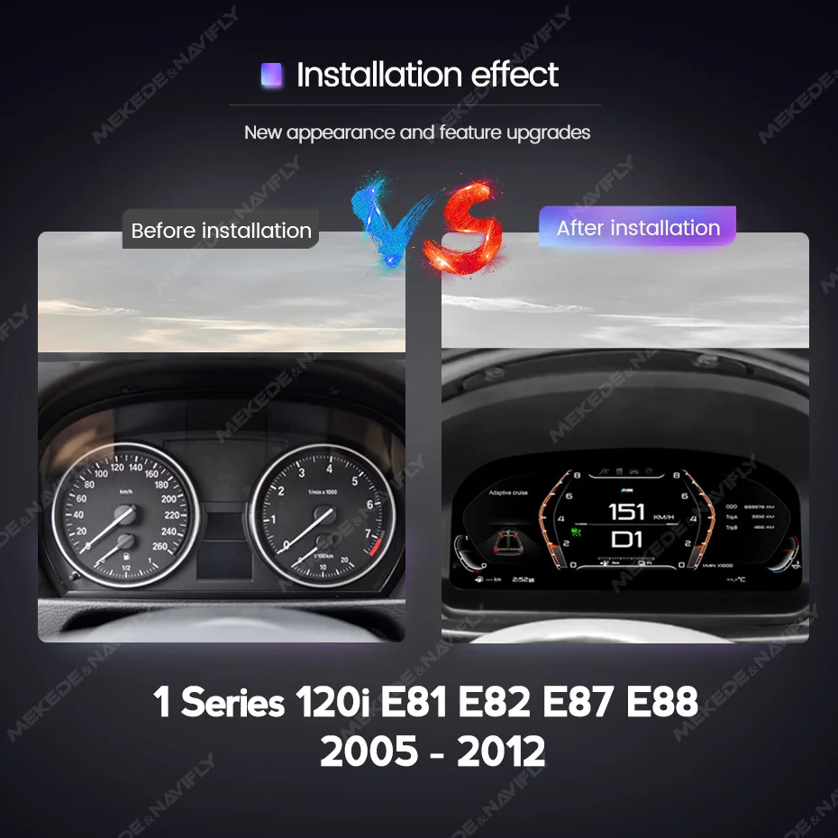 MEKEDE EU Stock 11-Zoll-LCD-Digita-Armaturenbrett Bluelightanti-Glarescreen für BMW 1er E81 E82 E87 E88 2005–2015 Linux-System