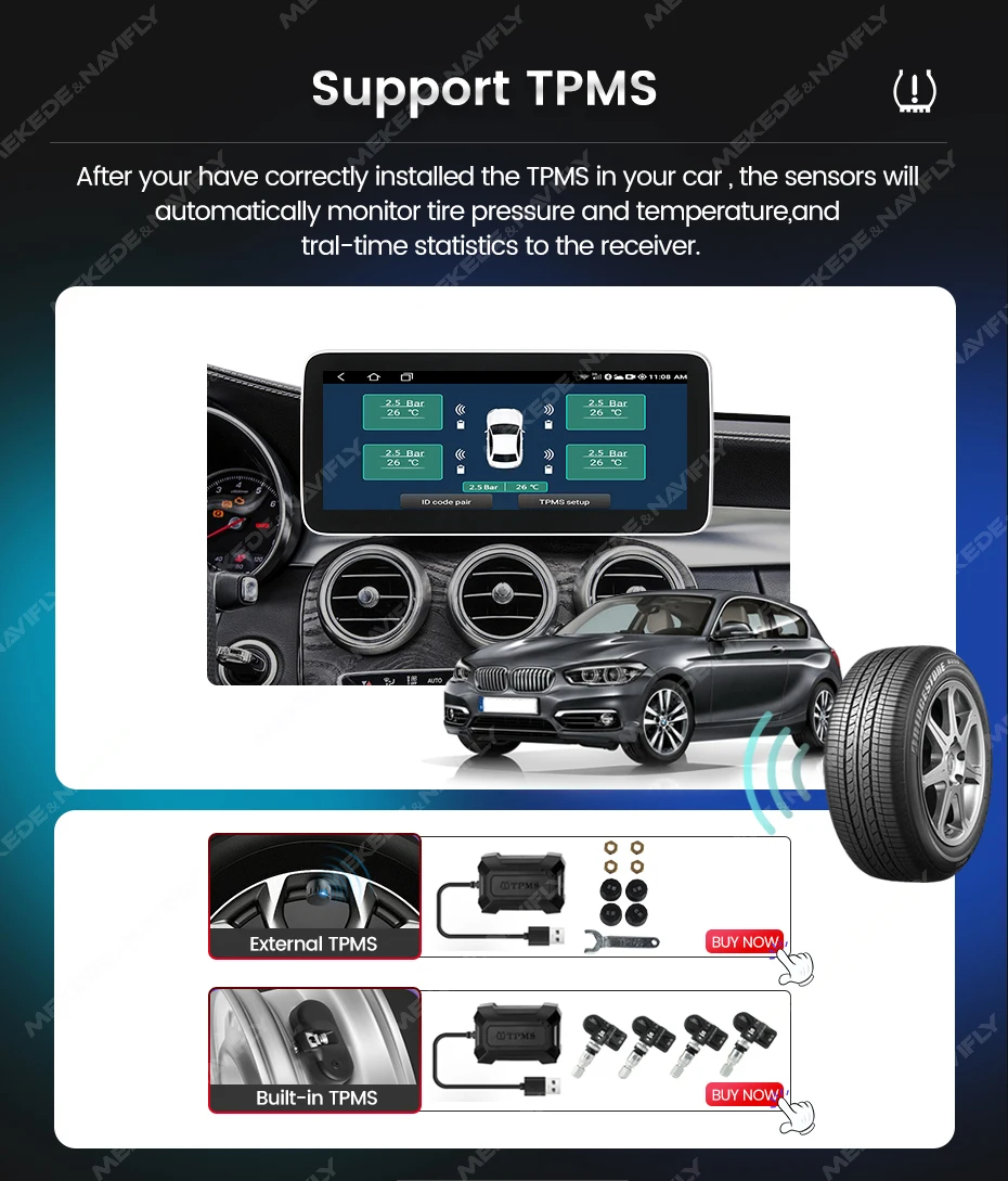 Navifly 8 Core Android Autoradio Stereo-Multimedia-Player für Mercedes Benz C Klasse W204 S204 2014-2018 BT Wireless Carplay Auto