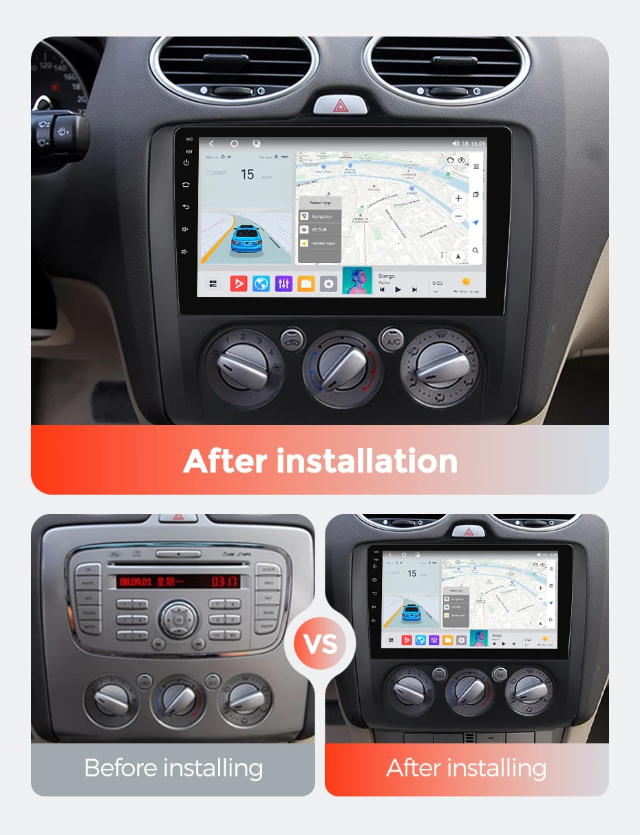 MEKEDE 8-Kern Wireless CarPlay Auto für Ford Focus 2 3 Mk2 Mk3 2004-2011 Autoradio Multimedia Videoplayer RDS 4G DSP GPS Stereo