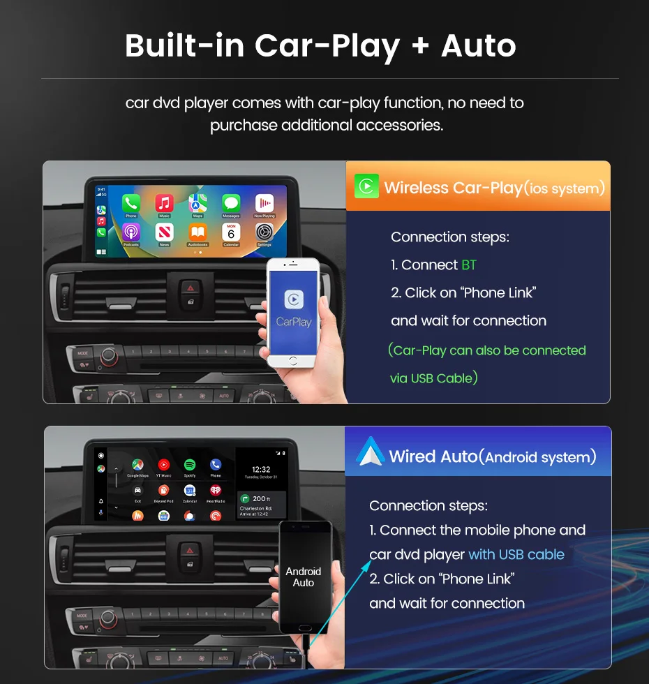 Navifly android 14 autoradio stereo drahtloses carplay auto gps 4g wifi für bmw 1 2 3 4 series f20 f21 f22 f30 f31 f32 f33 f34 f36