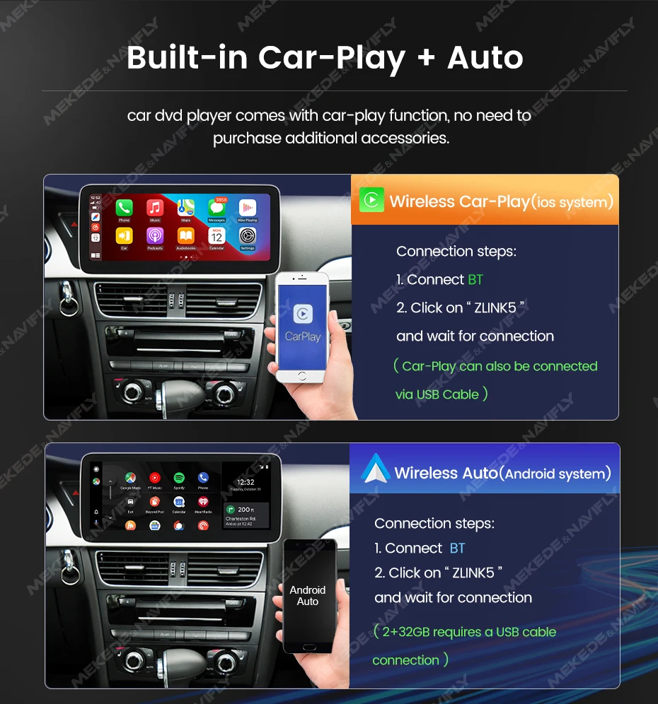 MEKEDE 8-Kern Android 14 Autoradio für Audi A4 A4L S4 A5 S5 B8 2009-2017 Kabelloses Carplay Auto-Multimedia-Player GPS DSP 4G WIFI