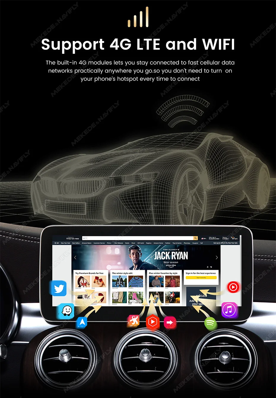 Navifly qualcomm 2008 android 13 3d ui carplay autoradio intelligentes system für mercedes benz c klasse w204 s204 2010-gps dsp