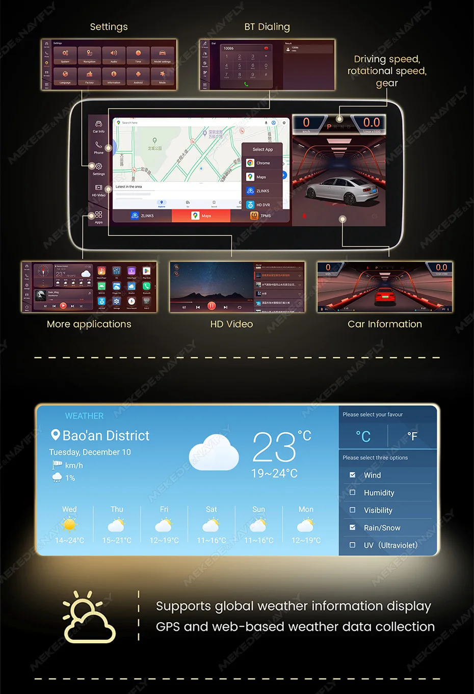 Navifly qualcomm 2008 android 13 3d ui carplay autoradio intelligentes system für mercedes benz c klasse w204 s204 2010-gps dsp