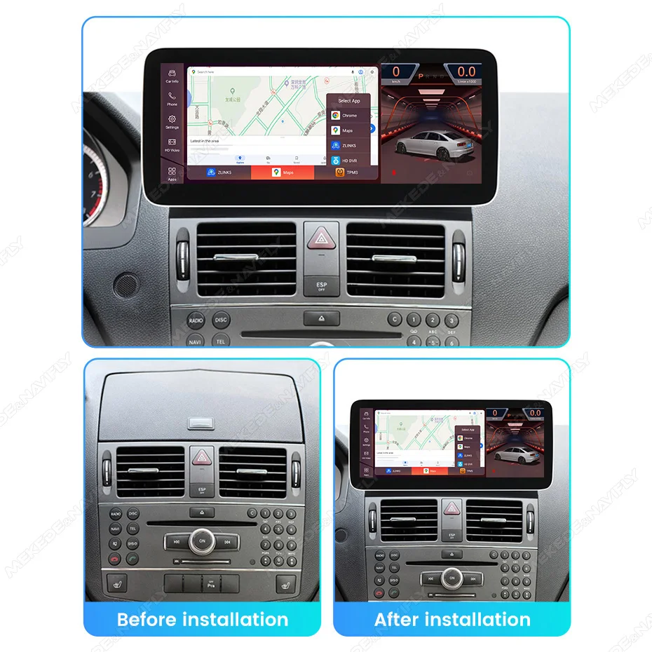 Navifly qualcomm 2008 android 13 3d ui carplay autoradio intelligentes system für mercedes benz c klasse w204 s204 2010-gps dsp