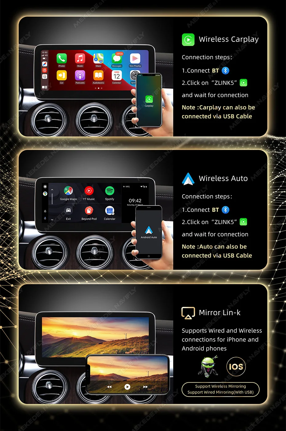 Navifly qualcomm 2008 android 13 3d ui carplay autoradio intelligentes system für mercedes benz c klasse w204 s204 2010-gps dsp