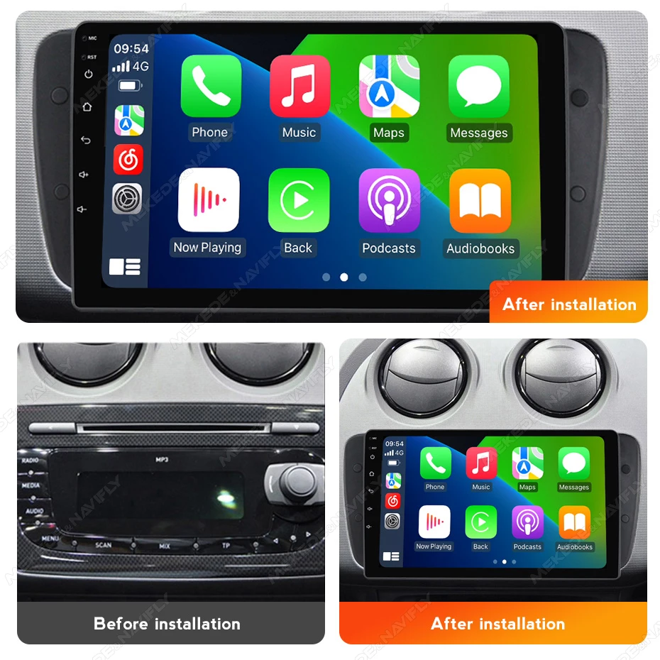 MEKEDE 4G LTE CarPlay Android 14 Autoradio Für Seat Ibiza 6J 2009-2013 Auto Multimedia Player BT GPS Stereo Kopf Einheit FM Autoradio