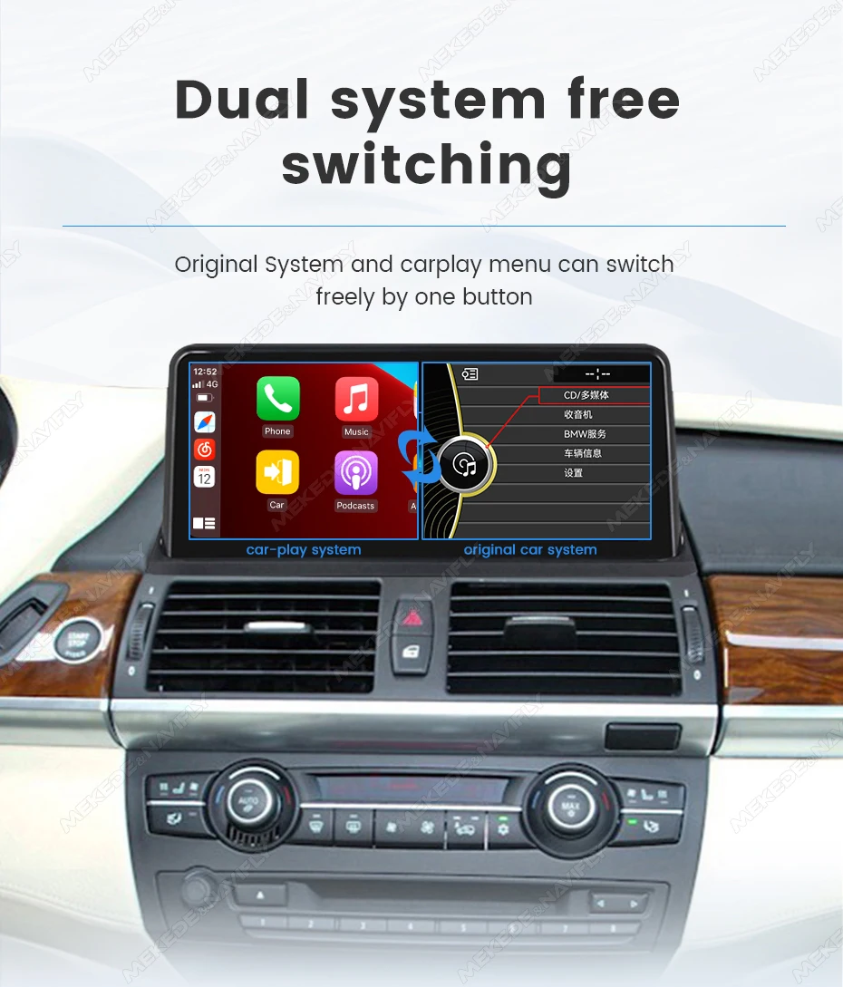 10,25 Zoll 1920*720 Auto-Multimedia-Display, kabelloses CarPlay, Android Auto für BMW X5 E70 X6 E71 E72, Linux-System, GPS, WLAN, Autoradio