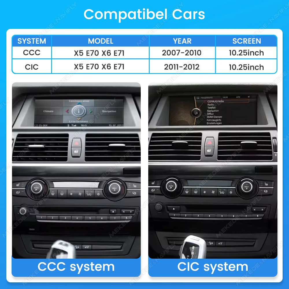 10,25 Zoll 1920*720 Auto-Multimedia-Display, kabelloses CarPlay, Android Auto für BMW X5 E70 X6 E71 E72, Linux-System, GPS, WLAN, Autoradio