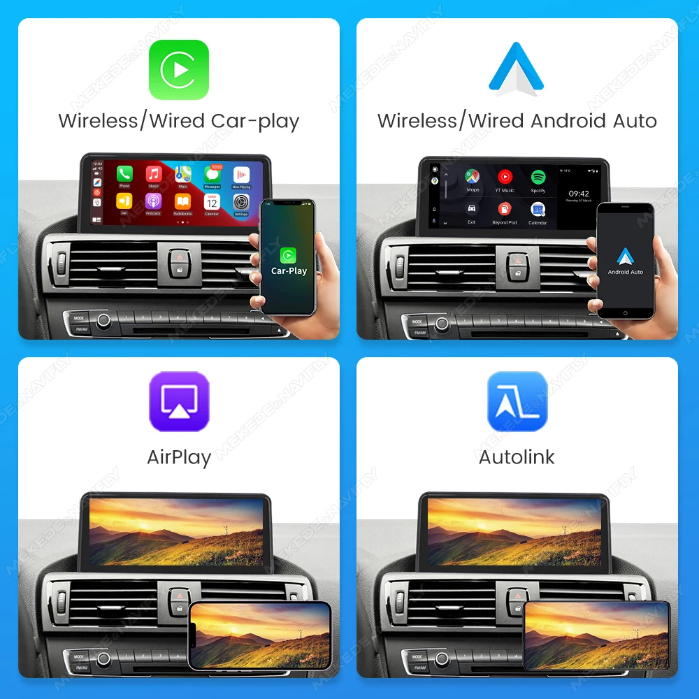MEKEDE Kabelloses CarPlay Android Auto Autoradio für BMW F20 F30 F21 F22 F31 F32 F33 F34 F36 WIFI BT Mirror Link Multimedia-Player