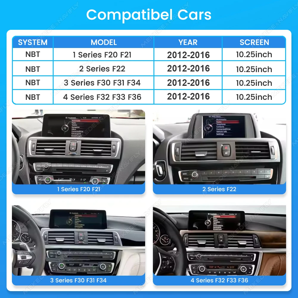 MEKEDE Kabelloses CarPlay Android Auto Autoradio für BMW F20 F30 F21 F22 F31 F32 F33 F34 F36 WIFI BT Mirror Link Multimedia-Player