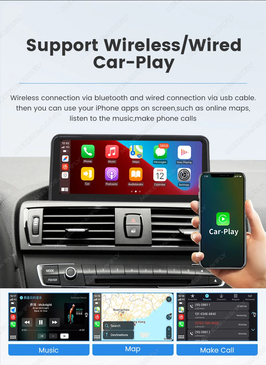 MEKEDE Kabelloses CarPlay Android Auto Autoradio für BMW F20 F30 F21 F22 F31 F32 F33 F34 F36 WIFI BT Mirror Link Multimedia-Player