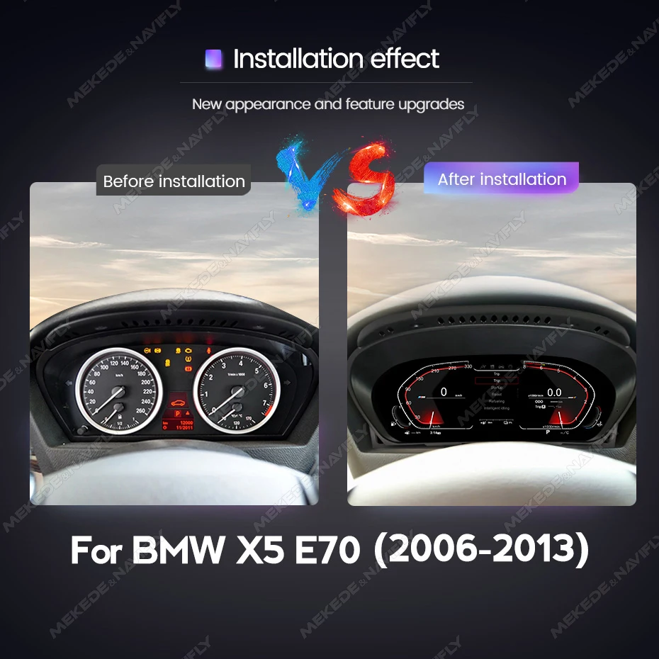 MEKEDE 12,3 Zoll LCD Digital Dashboard Für BMW X5 E70 X6 E71 2006-2013 CCC CIC System Tachometer kraftstoff meter Fahrzeug Informationen