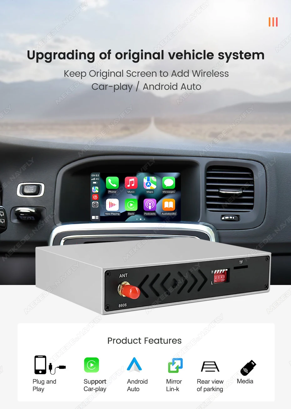 Auto CarPlay Decoder Box Für Volvo S60L XC-60 V60 V40 Unterstützung Drahtlose CarPlay Android Auto Original Rück Kamera Spiegel link Auto CarPlay Decoder Box Für Volvo S60L XC-60 V60 V40 Unterstützung Drahtlose CarPlay Android Auto Original Rück Kamera Spiegel link