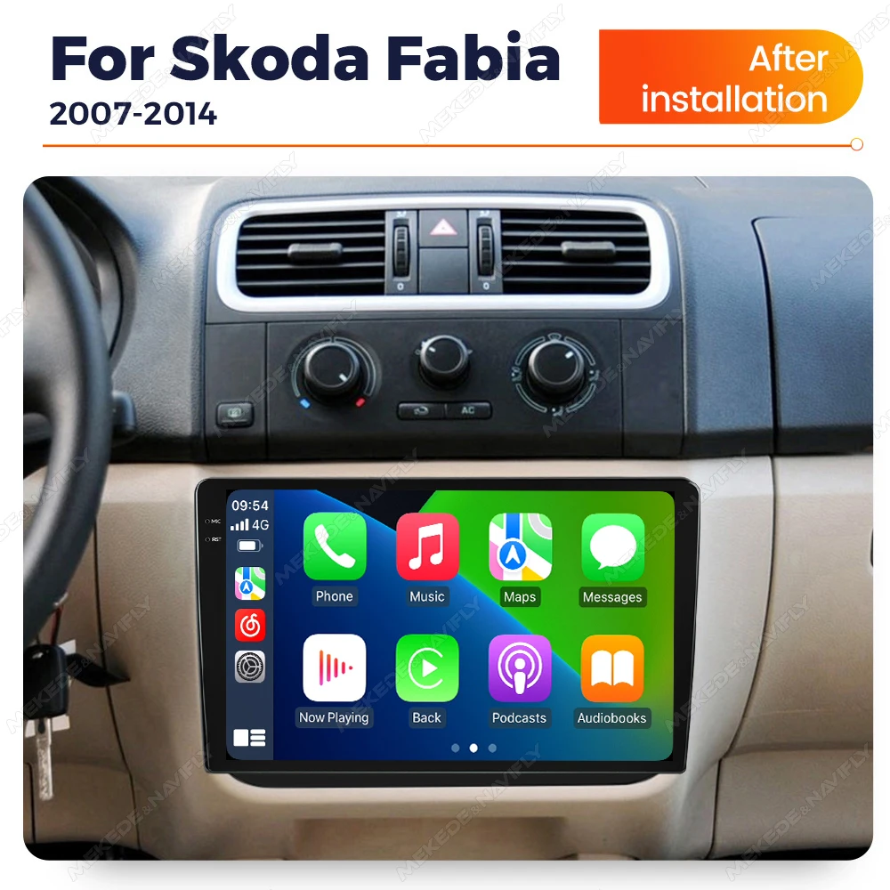 Navifly Android 14 10 zoll 2K QLED Touchscreen 2DIN Für Skoda Fabia 2 2007-2014 Drahtlose Carplay Android AUTO Auto Stereo Radio