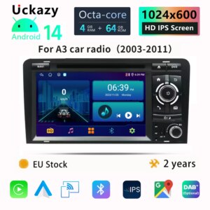 7 "Android Autoradio für Audi A3 8P 2003-2011 S3 RS3 Carplay Auto Multimedia RDS GPS 2din