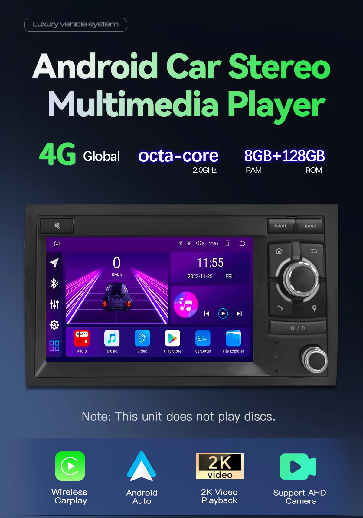 Android14 Drahtlose Carplay Auto Multimedia-Player Für Audi A4 2002-2008 S4 RS4 B6 B7 8H Wifi radio AI Stimme Navigation IPS GPS