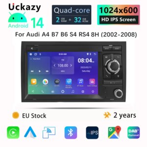 Android14 Für Audi A4 2002-2008 S4 RS4 B6 B7 8H Wifi AI Stimme Navigation IPS GPS Drahtlose Carplay Auto Multimedia-Player