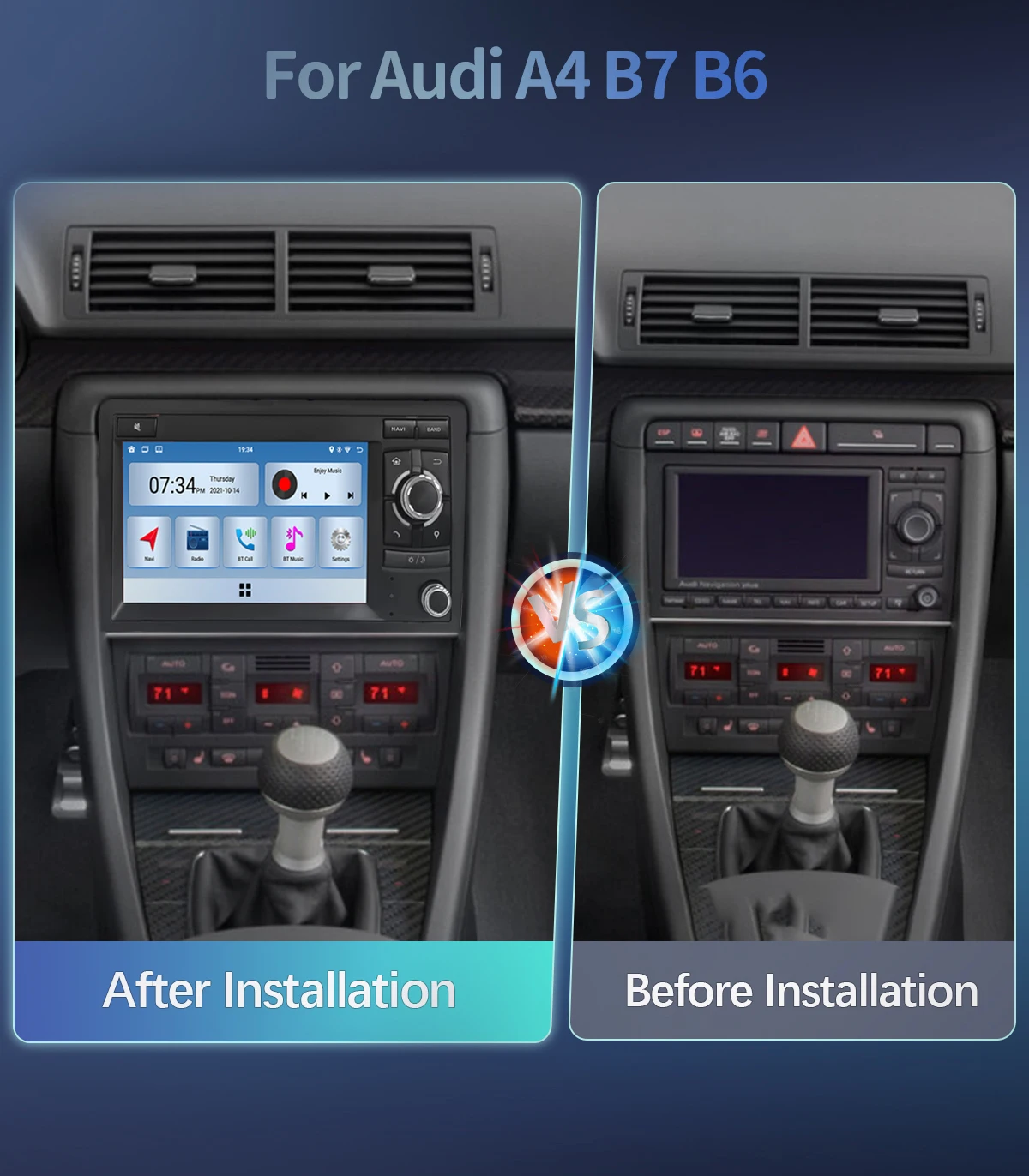 Android14 Drahtlose Carplay Auto Multimedia-Player Für Audi A4 2002-2008 S4 RS4 B6 B7 8H Wifi radio AI Stimme Navigation IPS GPS