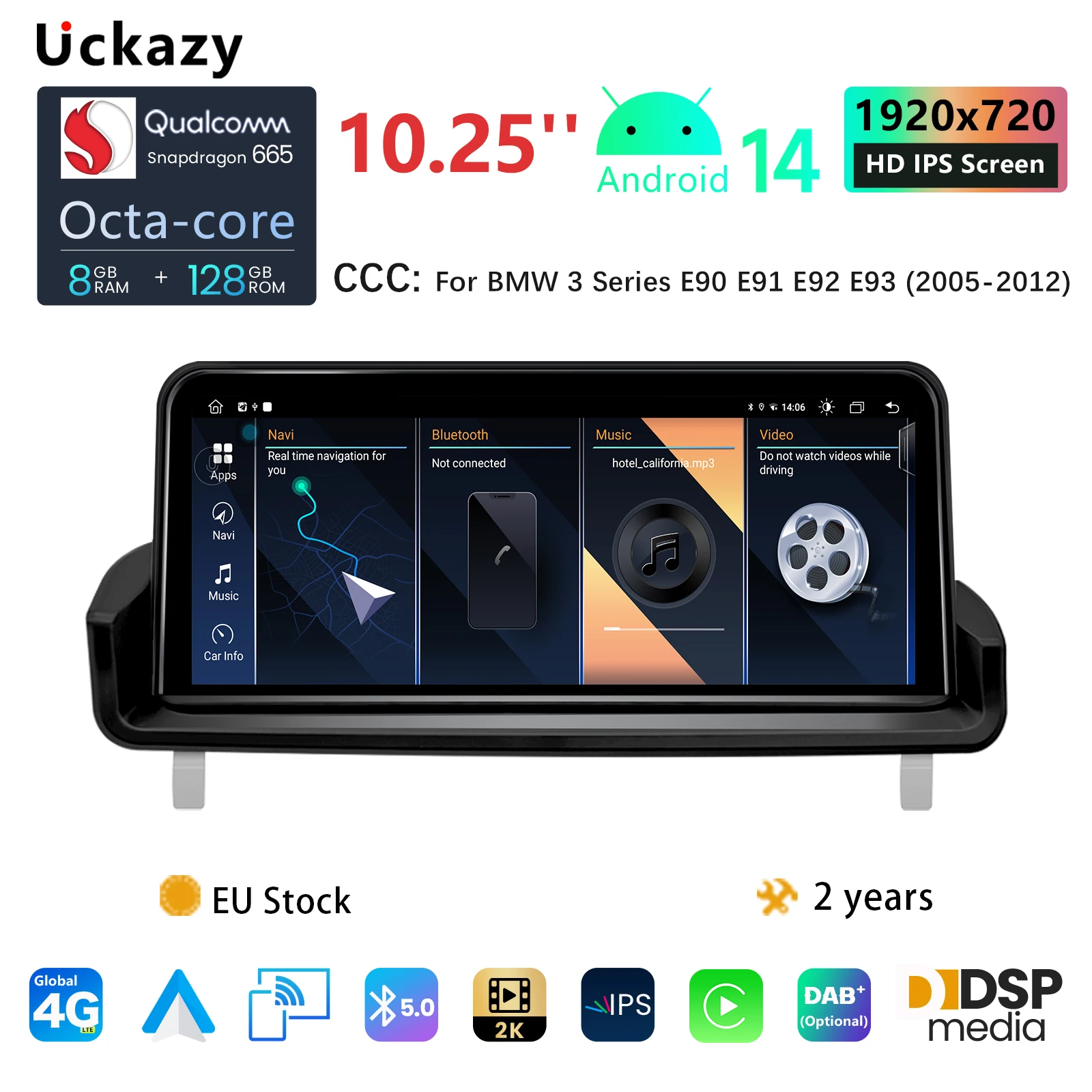 Android14 Autoradio für BMW E90 E91 E92 E93 2012-2015 Bildschirm Multimedia Audio 10.25 ''Snapdragon 2005 Wireless Carplay