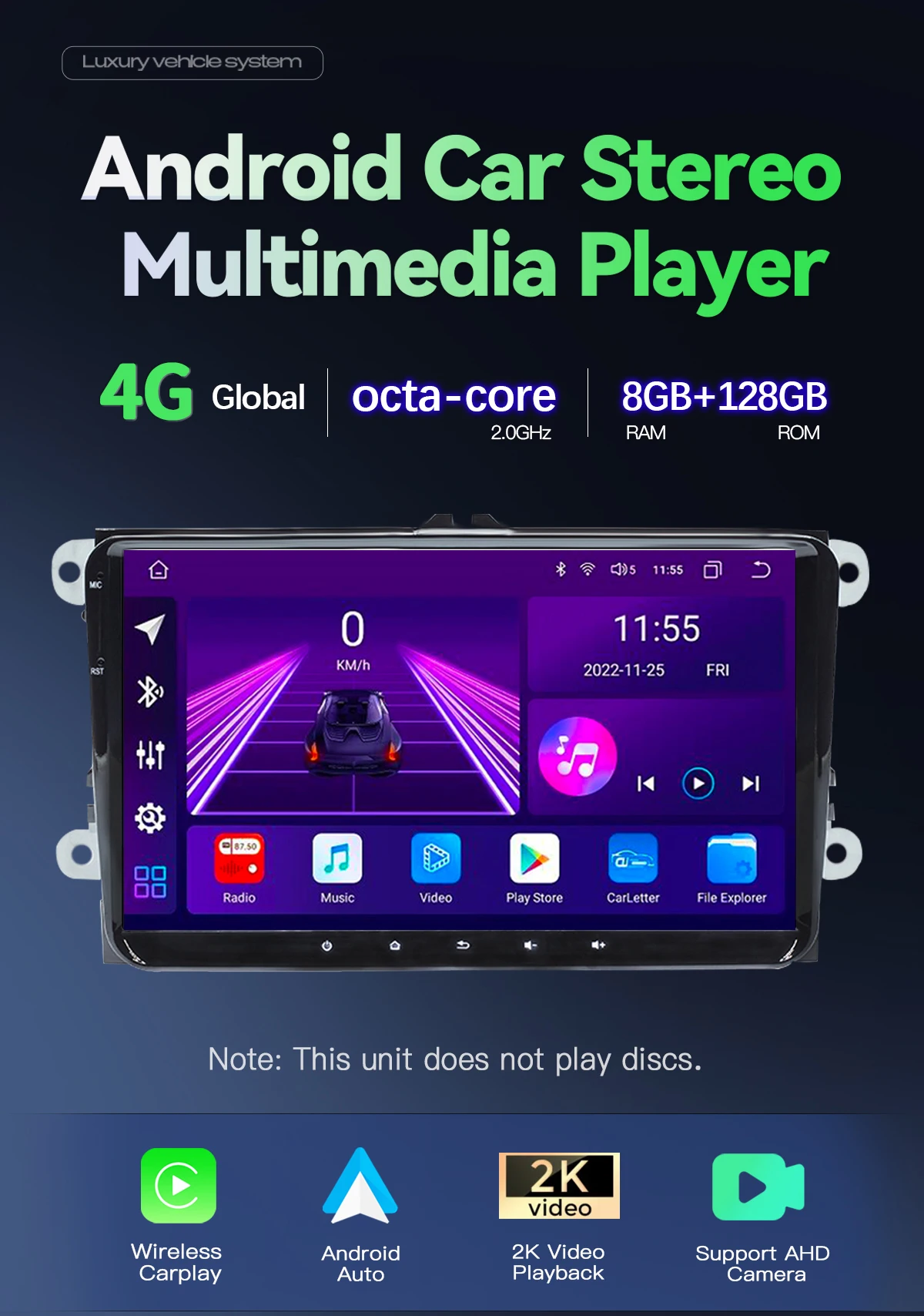 Autoradio Android14 für VW,Seat,Skoda Multimedia Carplay 4G Auto – Bild 2