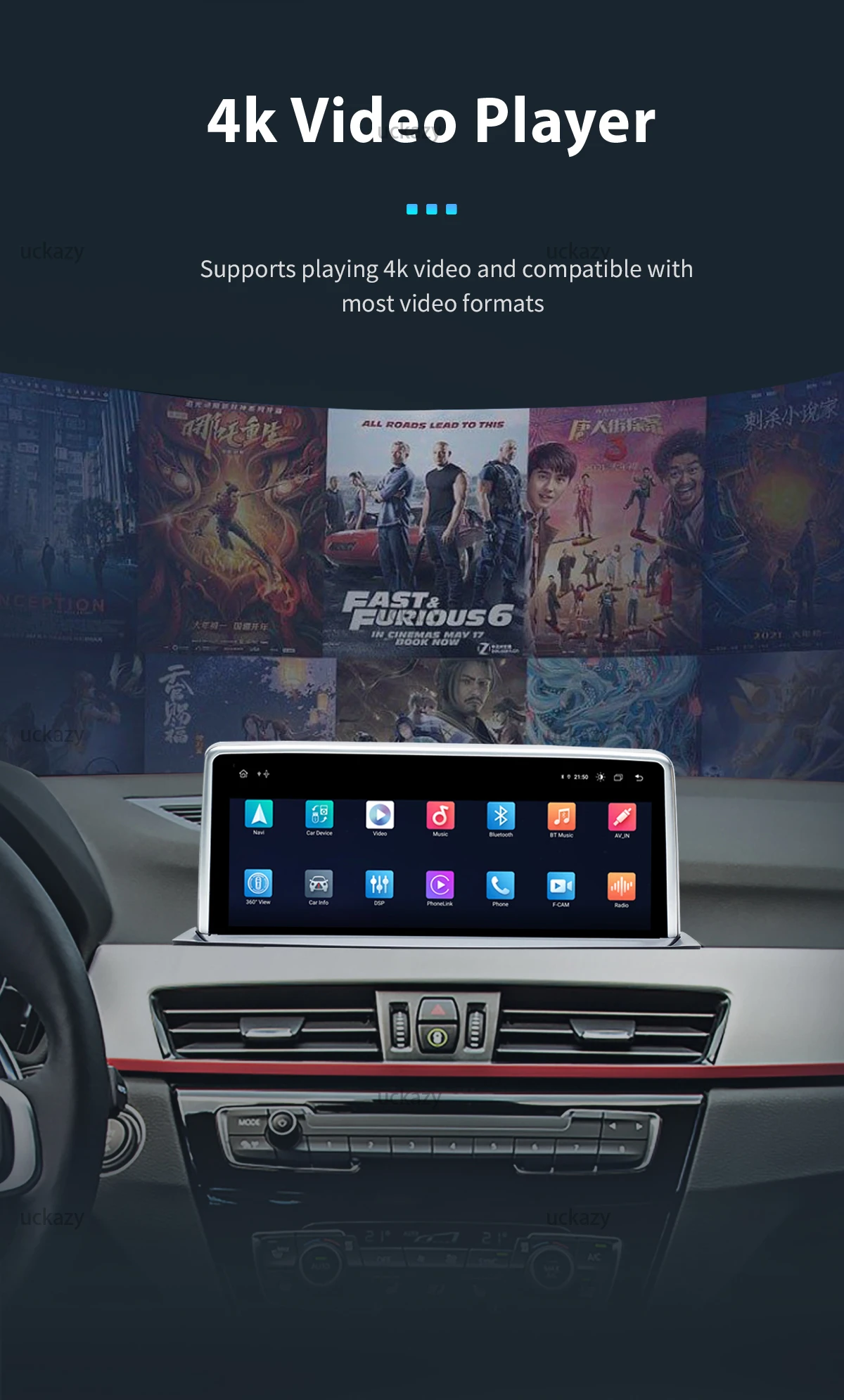 Uckazy Wireless CarPlay Android 14 Auto für BMW NBT EVO X1 F48 2016–2020 mit CarPlay-Funktionen Airplay Mirror Link