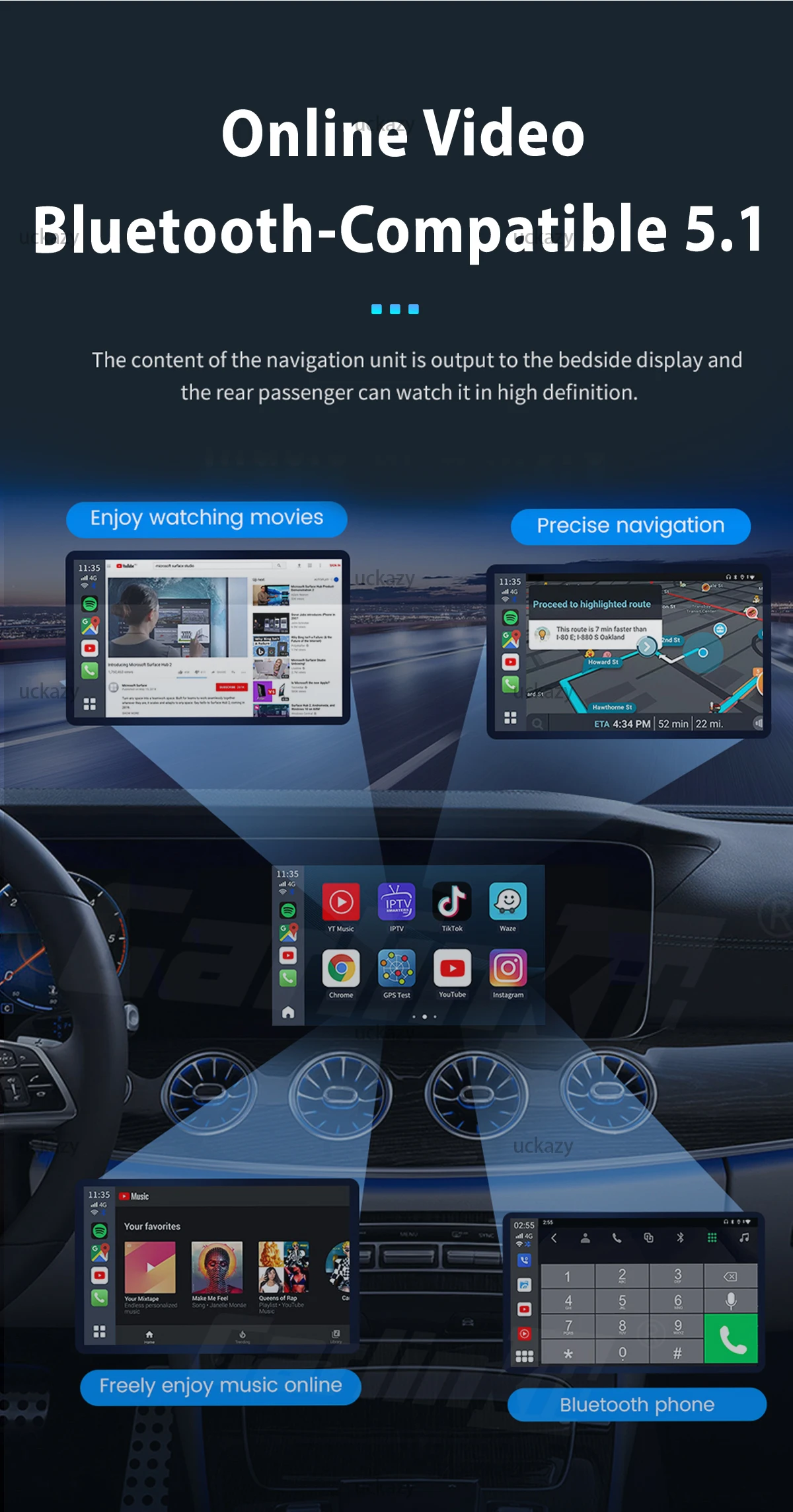 Uckazy Wireless CarPlay Android 14 Auto für BMW NBT EVO X1 F48 2016–2020 mit CarPlay-Funktionen Airplay Mirror Link