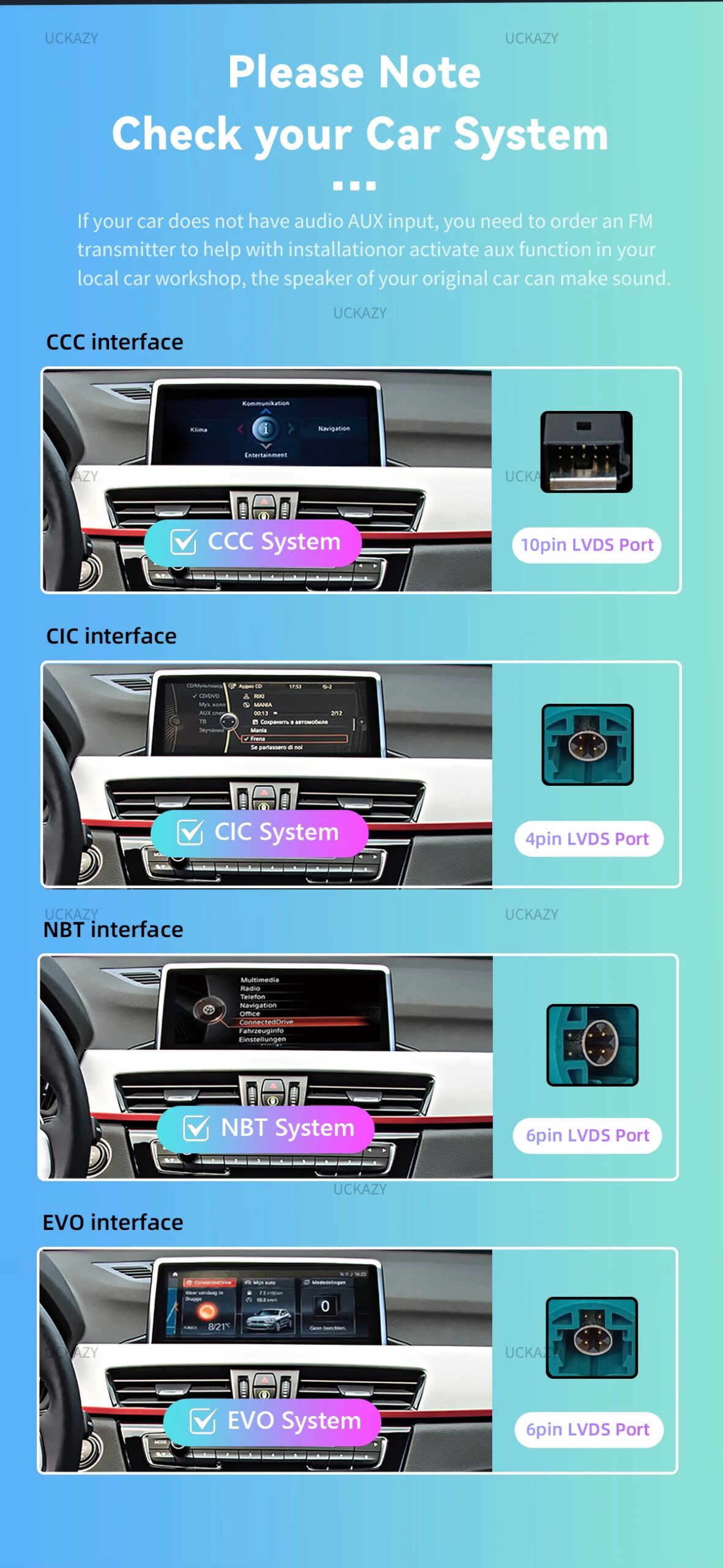 Uckazy Wireless CarPlay Android 14 Auto für BMW NBT EVO X1 F48 2016–2020 mit CarPlay-Funktionen Airplay Mirror Link
